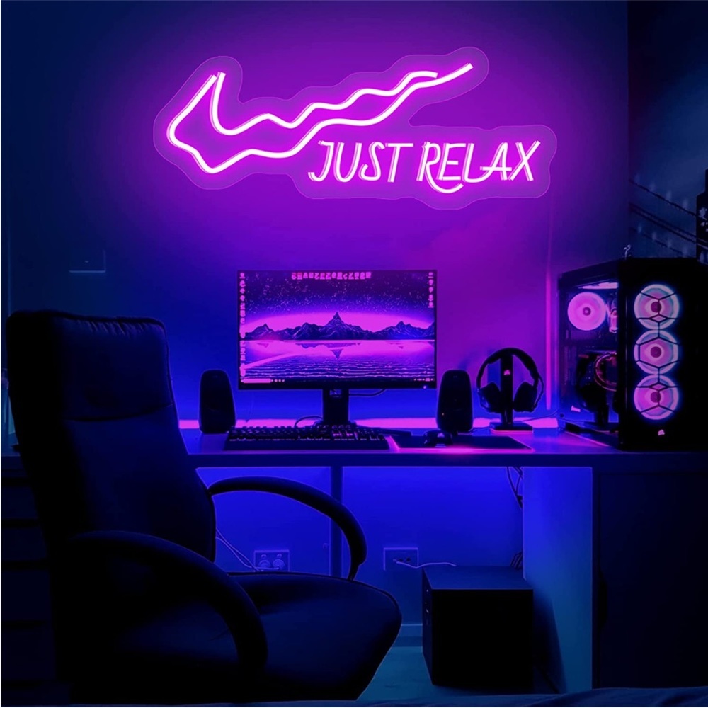 NIKE Just Relax Pink Neon Sign Retro 90’s Self Care Bedroom College Teen Decor - Picture 2 of 8